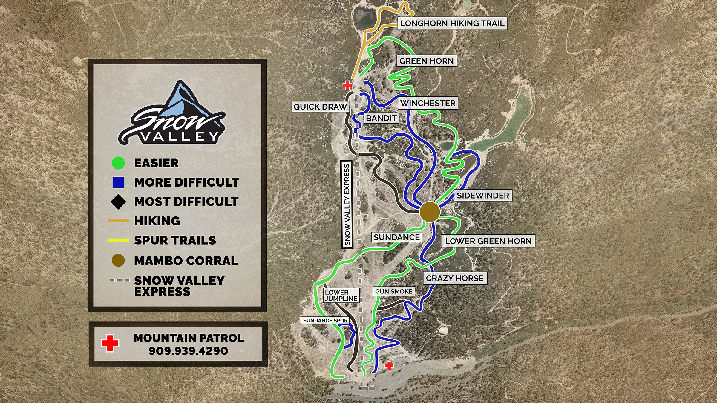 2024 summer trail map for bike park trails at Snow Valley